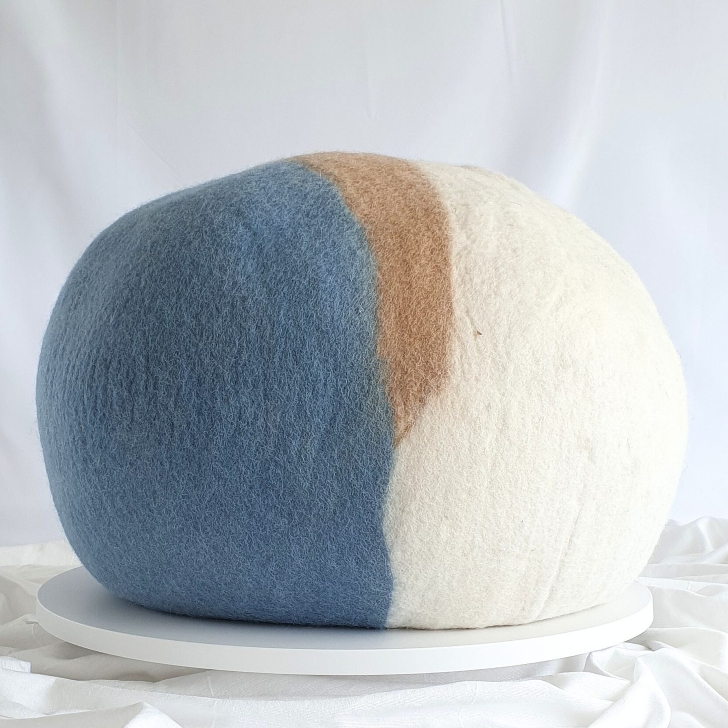 Handmade 100% Pure Merino Wool Calming Cat Cave Bed Tri Colour