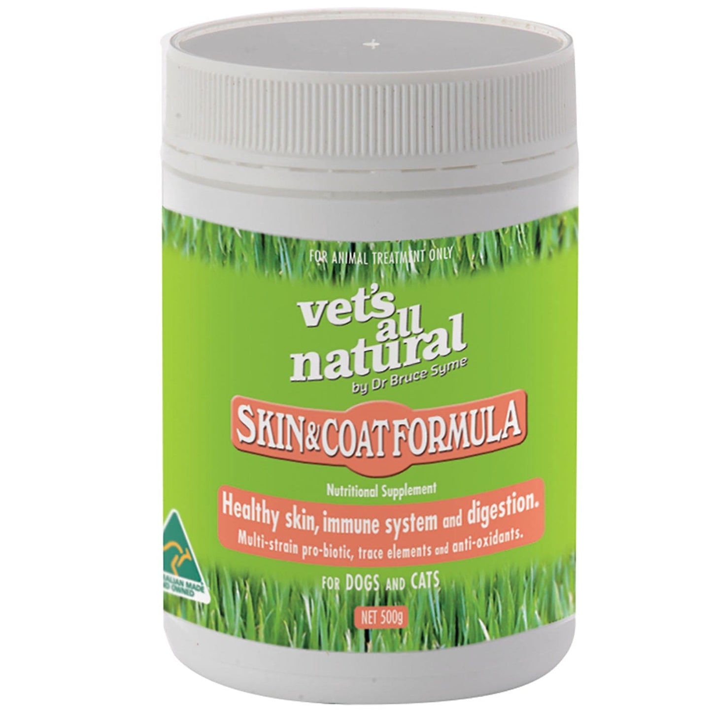 Vets All Natural Skin & Coat Support Powder with Omega 3 & Probiotics for Cats 500g