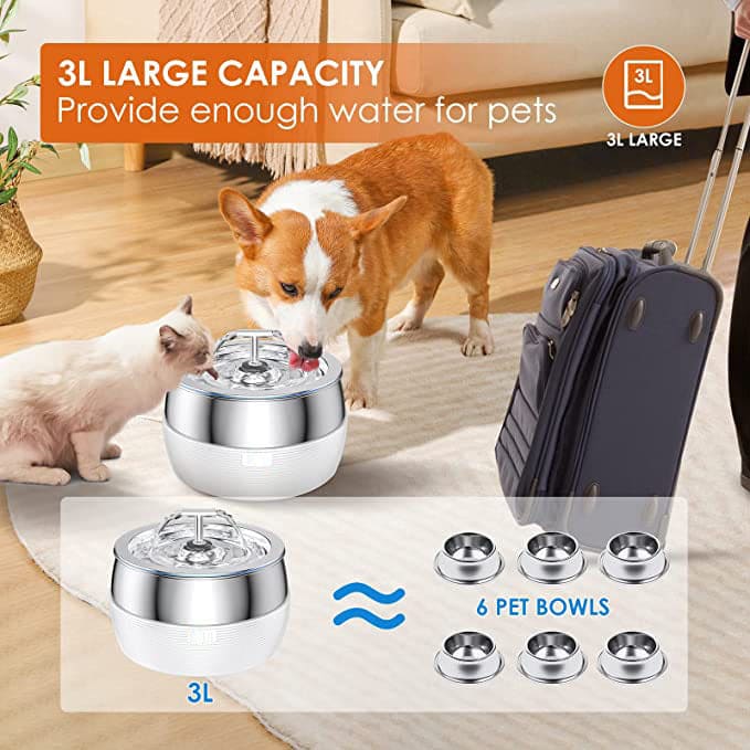 YES4PETS 3L Automatic Cat Stainless Steel Water Drinking Fountain  Black- FREE SHIPPING